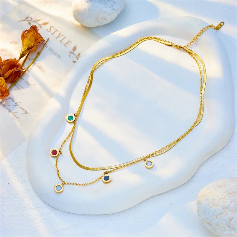 Round Colorful Roman Numeral Pendant Necklace N2074
