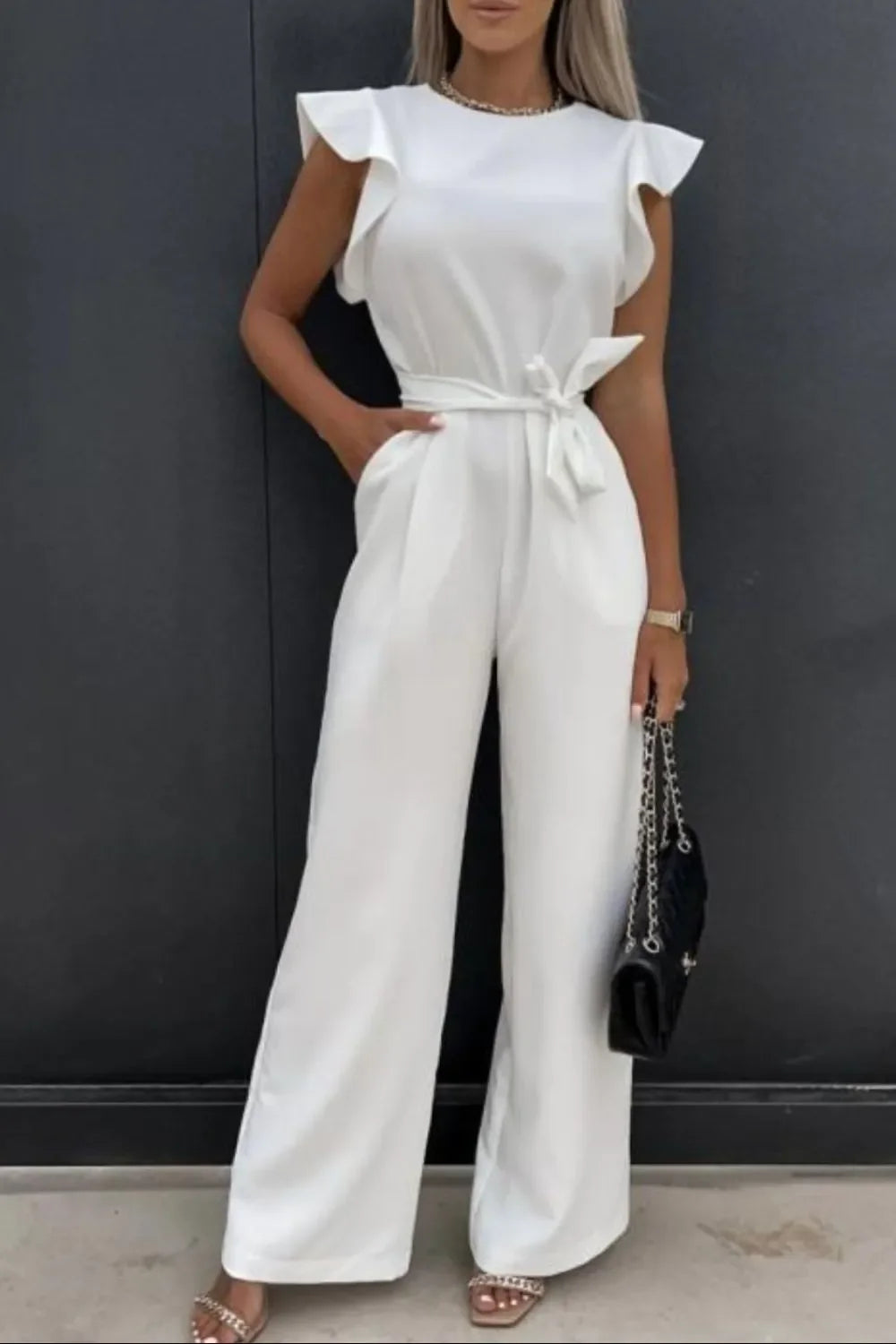Round Neck Cap Sleeve Jumpsuit