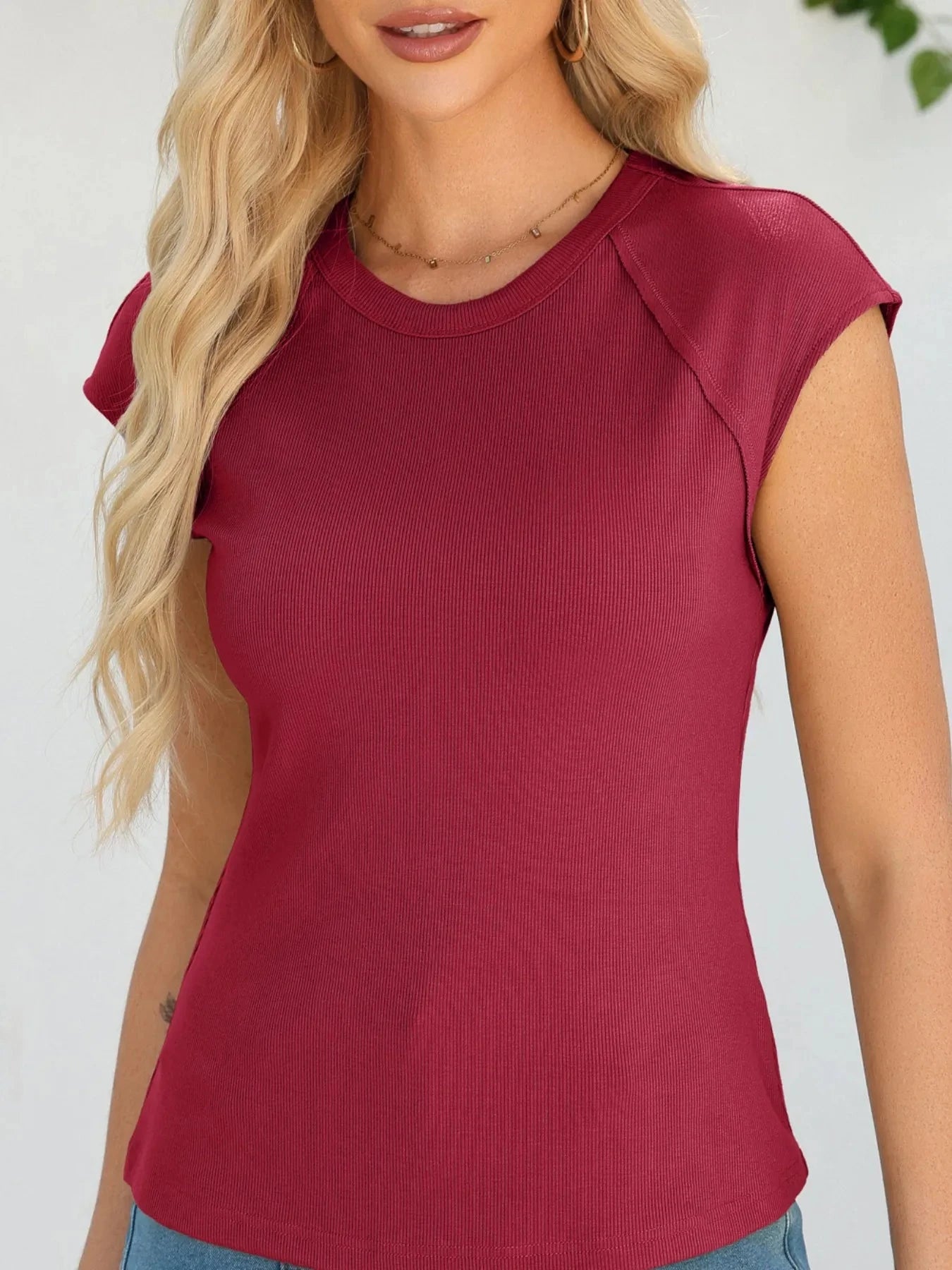 Round Neck Cap Sleeve T-Shirt