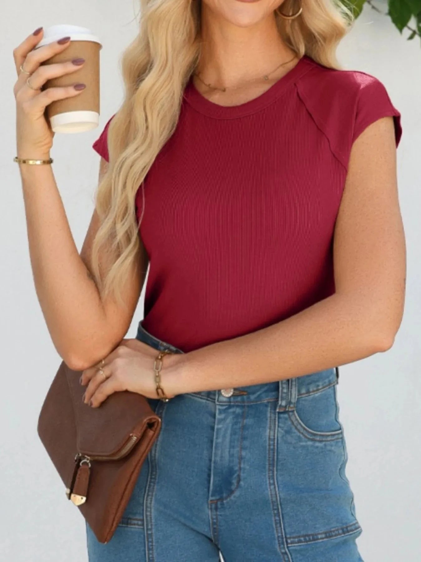 Round Neck Cap Sleeve T-Shirt
