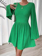 Round Neck Flare Sleeve Mini Dress Green / S