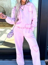 Round Neck Heart Top and Pants Set Blush Pink / S