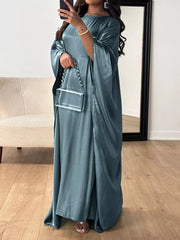Round Neck Kimono Sleeve Maxi Dress Deep Teal / One Size