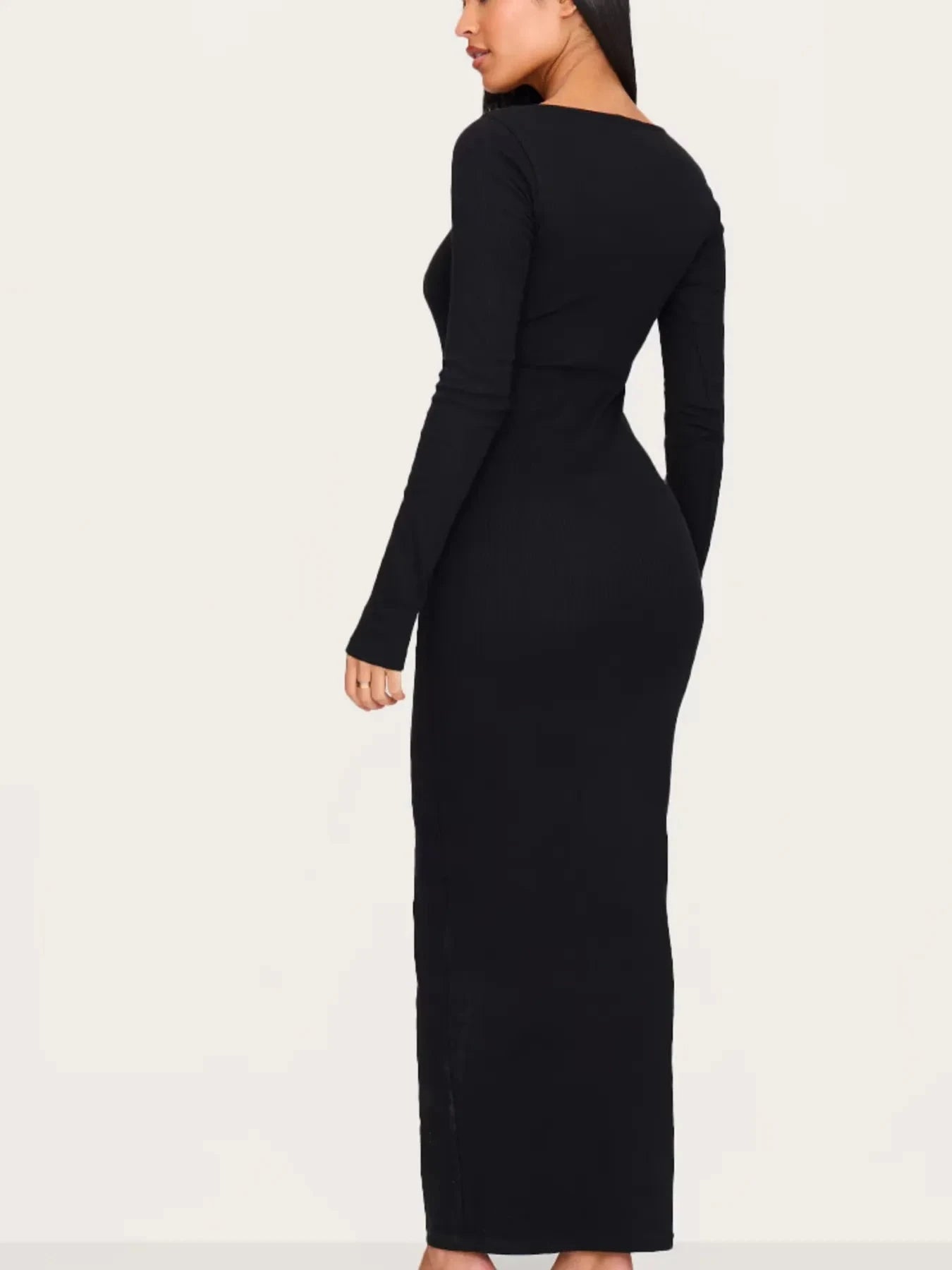 Round Neck Long Sleeve Bodycon Maxi Dress