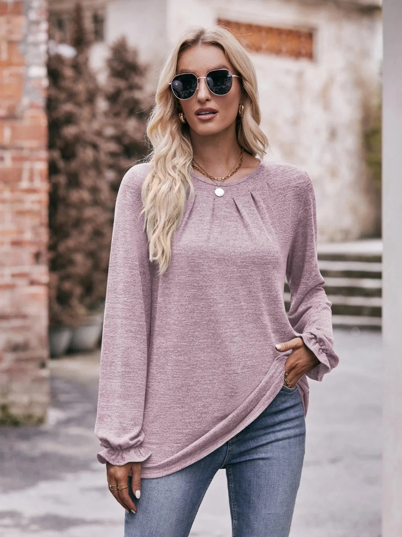 Round Neck Long Sleeve Casual T-Shirt