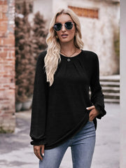Round Neck Long Sleeve Casual T-Shirt Black / S