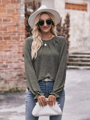 Round Neck Long Sleeve Casual T-Shirt Dark Gray / S