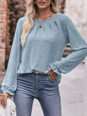 Round Neck Long Sleeve Casual T-Shirt Light Blue / S