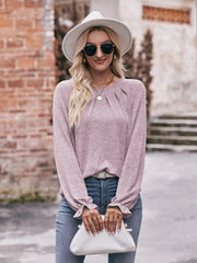 Round Neck Long Sleeve Casual T-Shirt Pink Purple / S