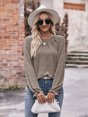 Round Neck Long Sleeve Casual T-Shirt Taupe / S
