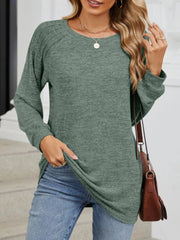 Round Neck Long Sleeve T-Shirt Army Green / S