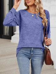 Round Neck Long Sleeve T-Shirt Blue / S