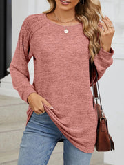 Round Neck Long Sleeve T-Shirt Pink / S