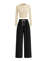 Round Neck Long Sleeve Top and Pants Set