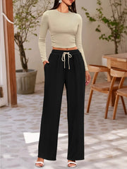 Round Neck Long Sleeve Top and Pants Set