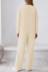 Round Neck Long Sleeve Top and Pants Set