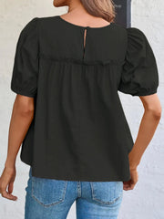 Round Neck Puff Sleeve Tiered Blouse