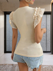 Round Neck Ruffled Cap Sleeve Top