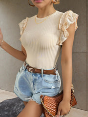 Round Neck Ruffled Cap Sleeve Top