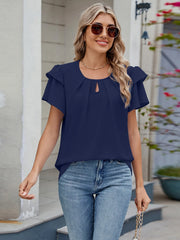 Round Neck Ruffled Layered Sleeve Blouse