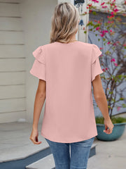 Round Neck Ruffled Layered Sleeve Blouse