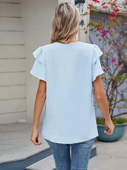 Round Neck Ruffled Layered Sleeve Blouse