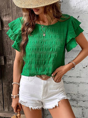 Round Neck Ruffled Short Sleeve Top