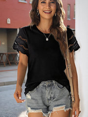 Round Neck Short Sleeve Casual T-Shirt Black / S
