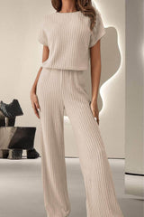 Round Neck Short Sleeve Jumpsuit Cream / S