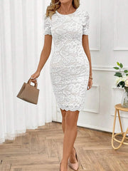 Round Neck Short Sleeve Lace Dress