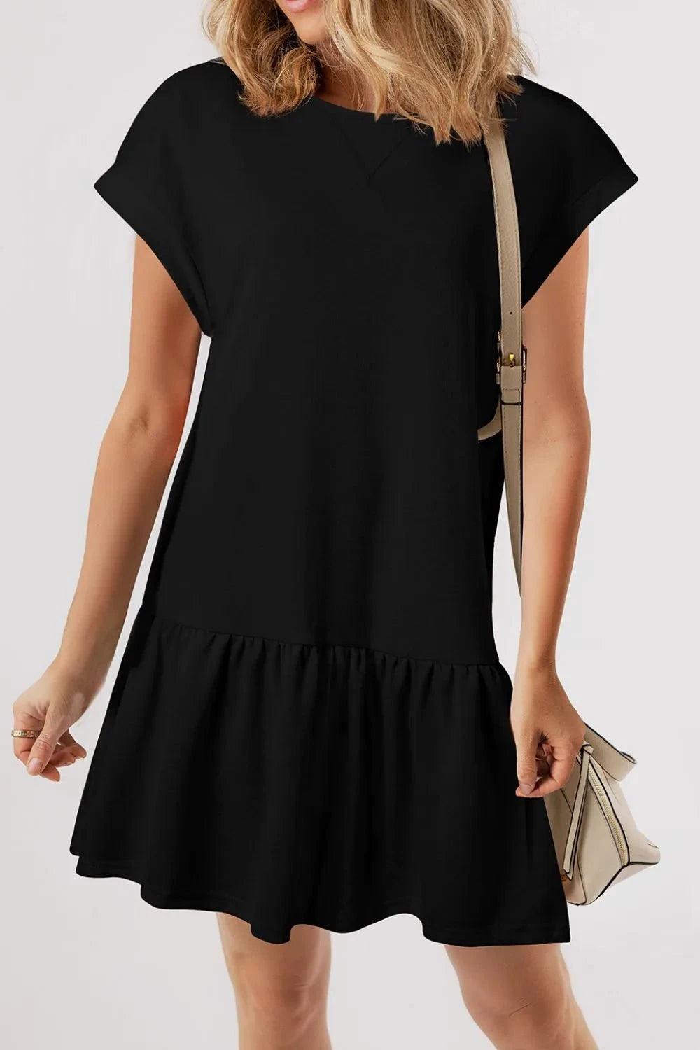 Round Neck Short Sleeve Mini Dress