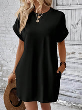 Round Neck Short Sleeve Mini Dress Black / S