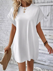 Round Neck Short Sleeve Mini Dress White / S
