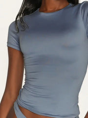 Round Neck Short Sleeve Swim Top