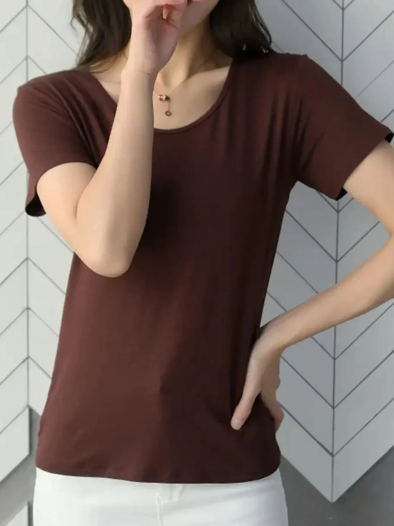 Round Neck Short Sleeve T-Shirt Burgundy / M