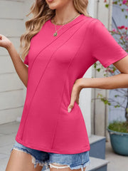 Round Neck Short Sleeve T-Shirt Hot Pink / S