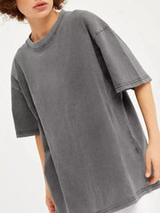 Round Neck Short Sleeve T-Shirt Light Gray / M