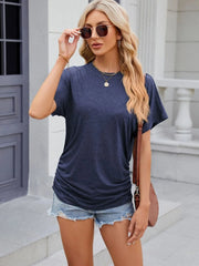 Round Neck Short Sleeve T-Shirt Navy Blue / S