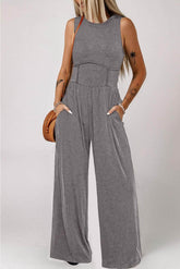 Round Neck Sleeveless Jumpsuit with Pockets Dark Gray / S