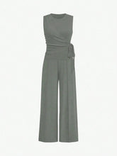 Round Neck Sleeveless Top and Pants Set Grey / S