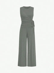 Round Neck Sleeveless Top and Pants Set Grey / S