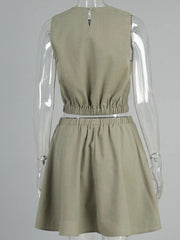 Round Neck Sleeveless Top and Skirt Set