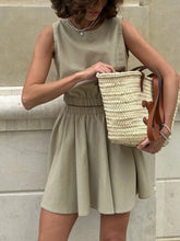 Round Neck Sleeveless Top and Skirt Set Khaki / S