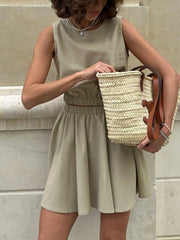 Round Neck Sleeveless Top and Skirt Set Khaki / S