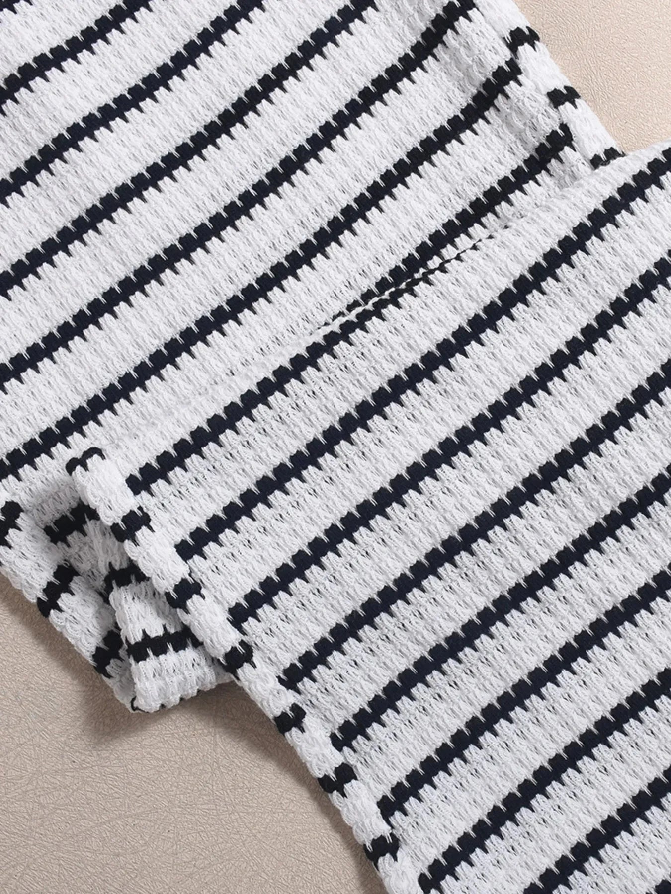 Round Neck Sleeveless Top and Striped Pants Set