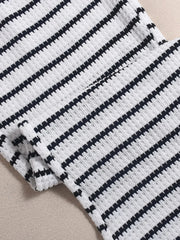 Round Neck Sleeveless Top and Striped Pants Set