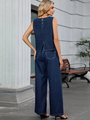 Round Neck Tank and Pants Denim Set