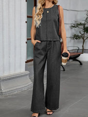 Round Neck Tank and Pants Denim Set