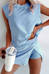 Round Neck Top and Skort Set