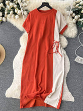 Round Neck Two-Toned Loose Maxi Dress MAX SIZE / OrangeRed